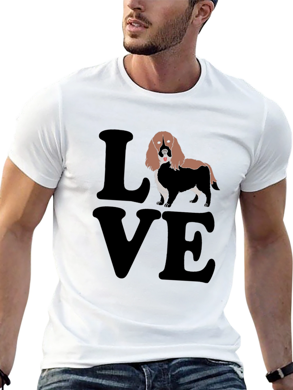 Love Spaniel T-Shirt Black Cotton
