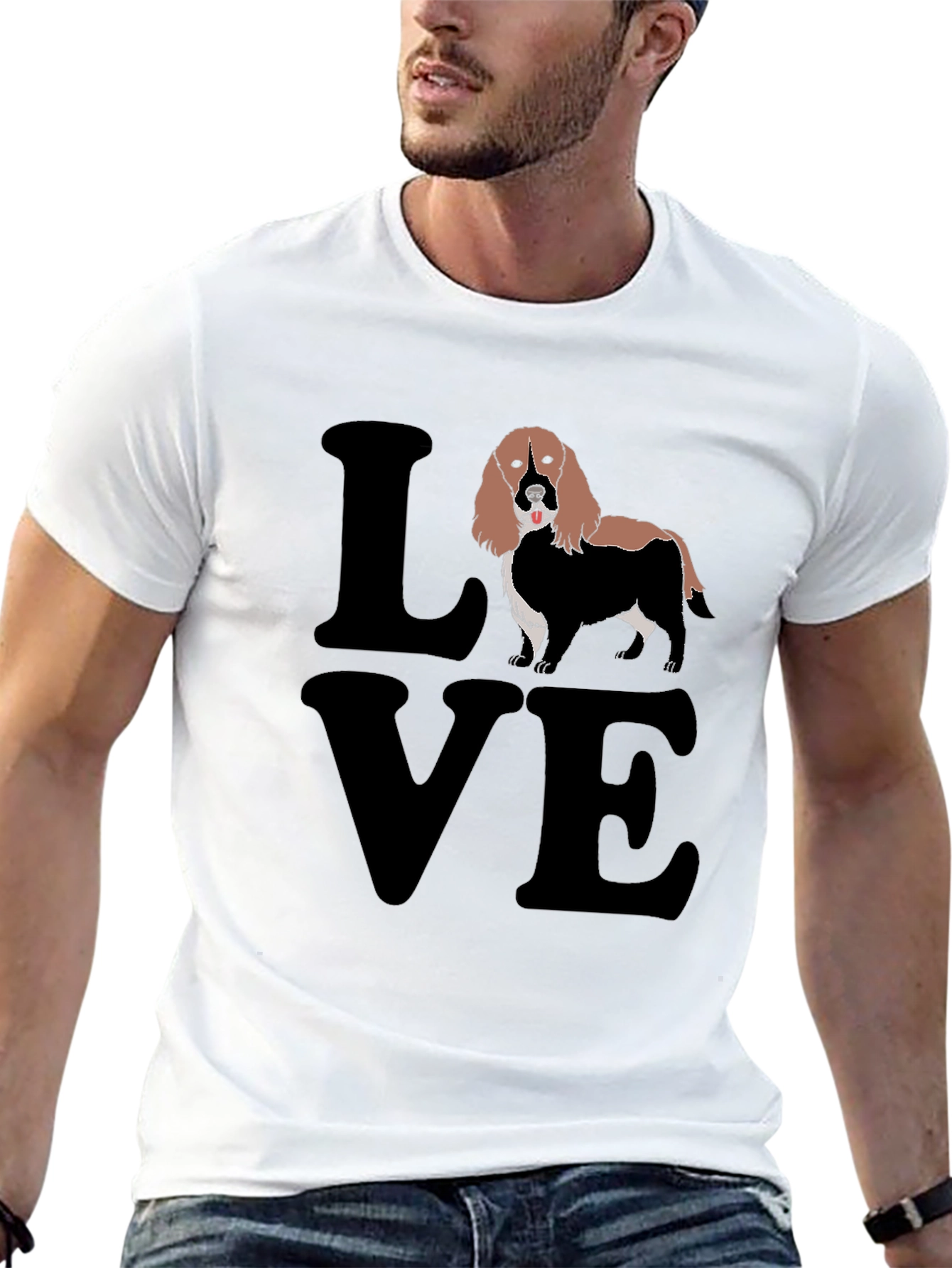 Love Spaniel T-Shirt Black Cotton