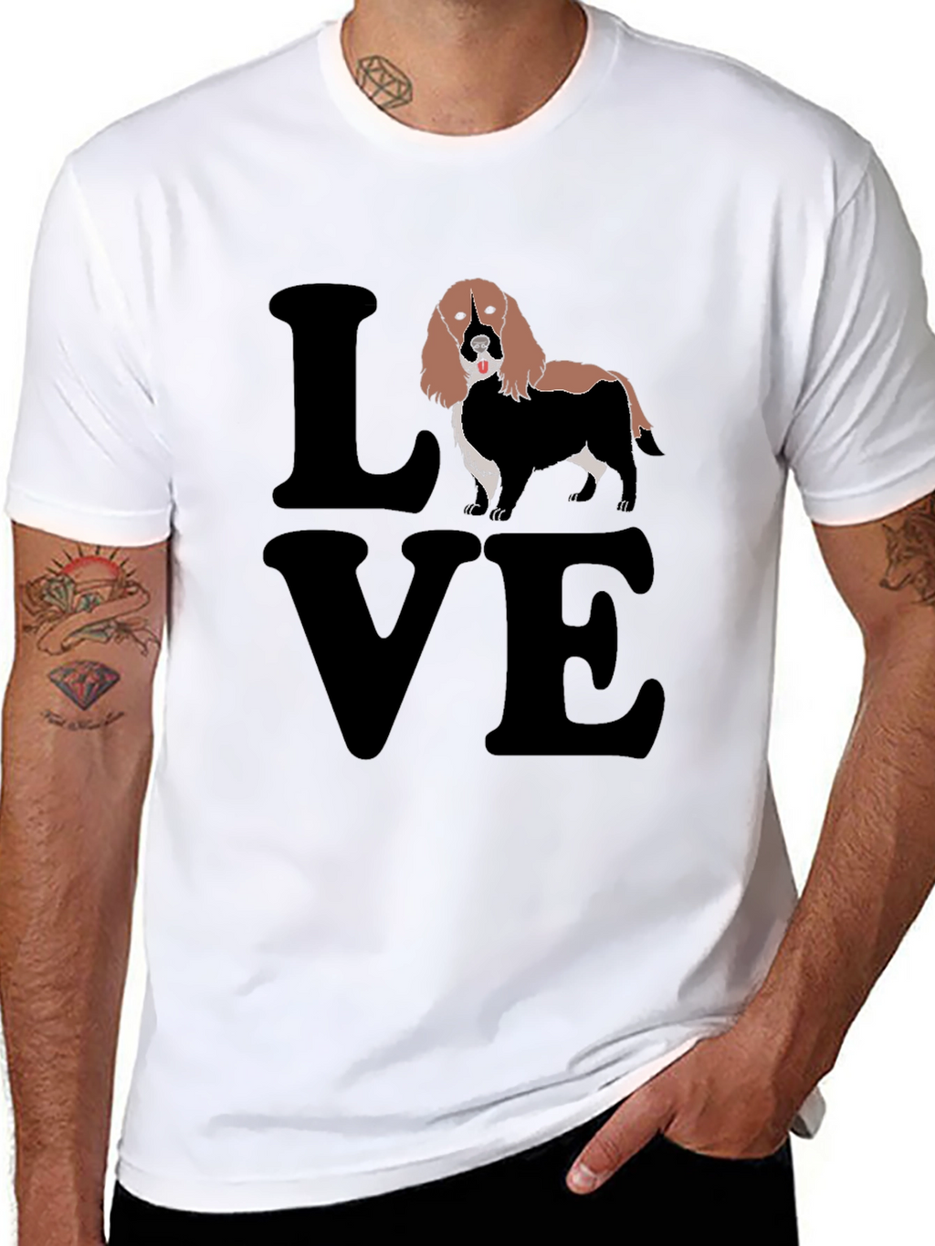 Love Spaniel T-Shirt Black Cotton