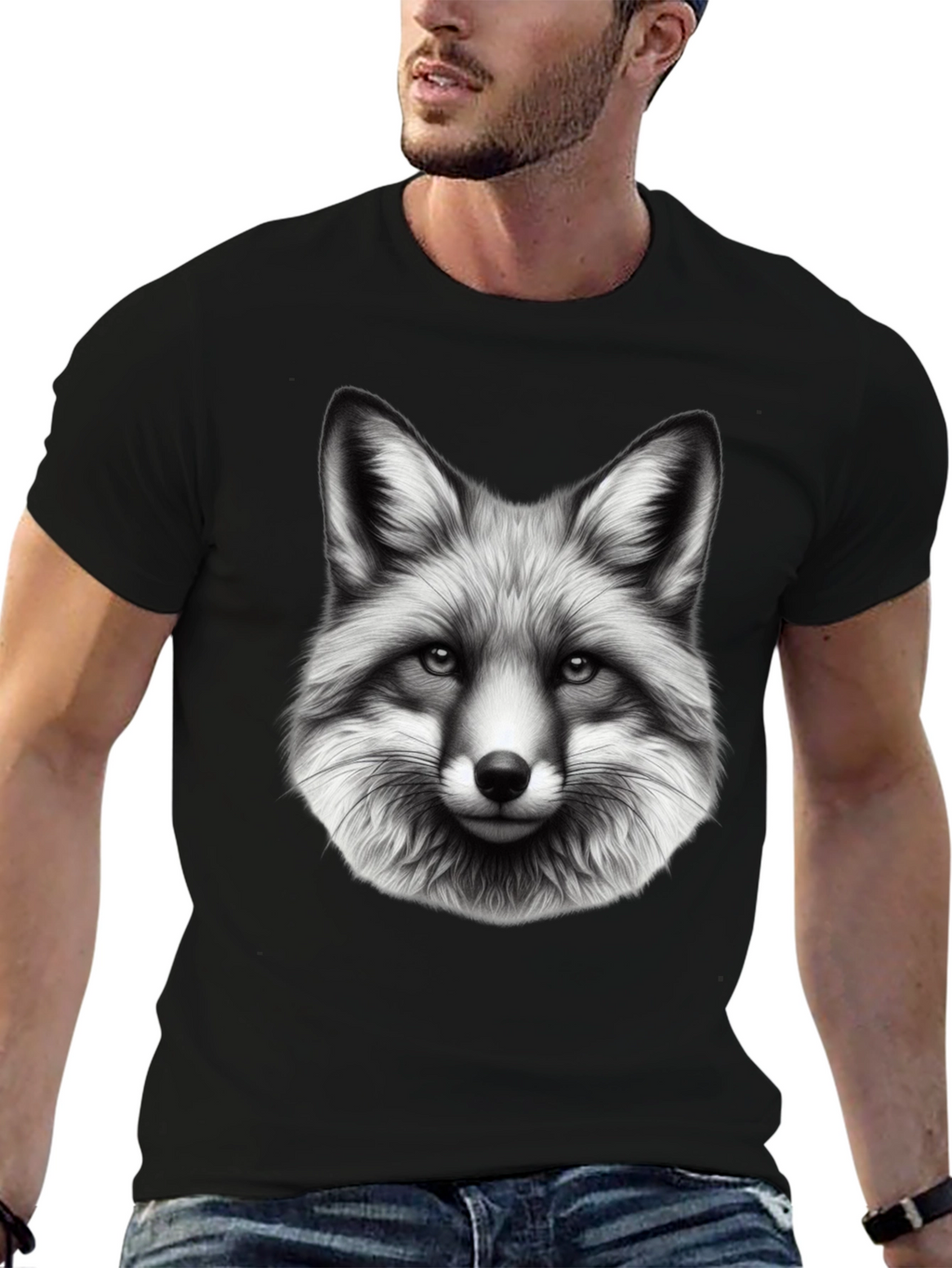 Fox Graphic Print Black T-Shirt