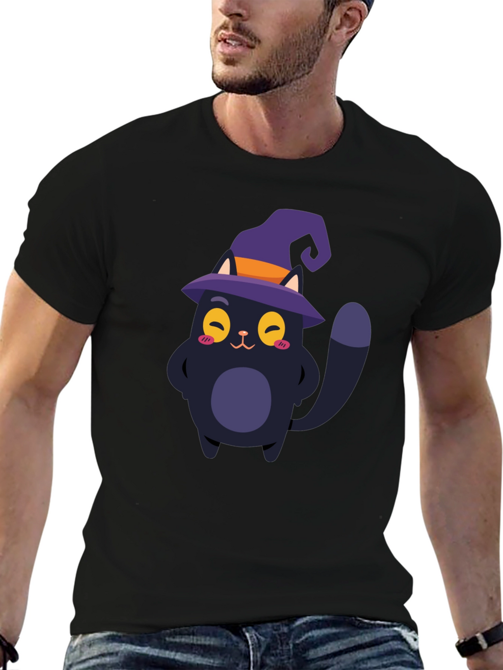 Cute Cat Halloween T-Shirt - Black