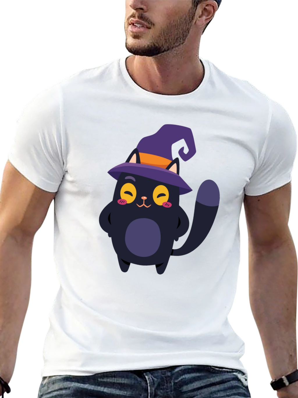 Cute Cat Halloween T-Shirt - Black