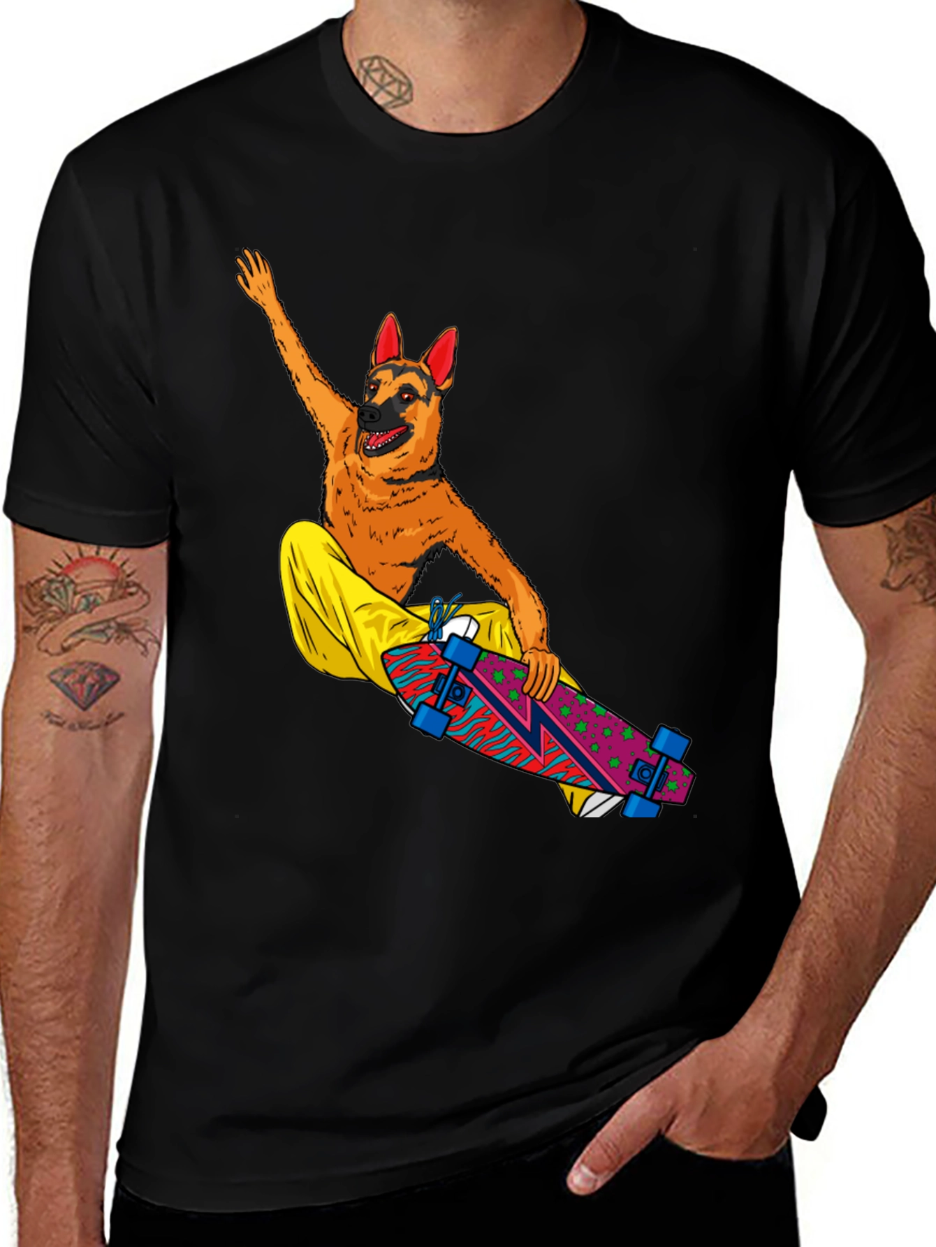 Dog Riding Skateboard Graphic T-Shirt