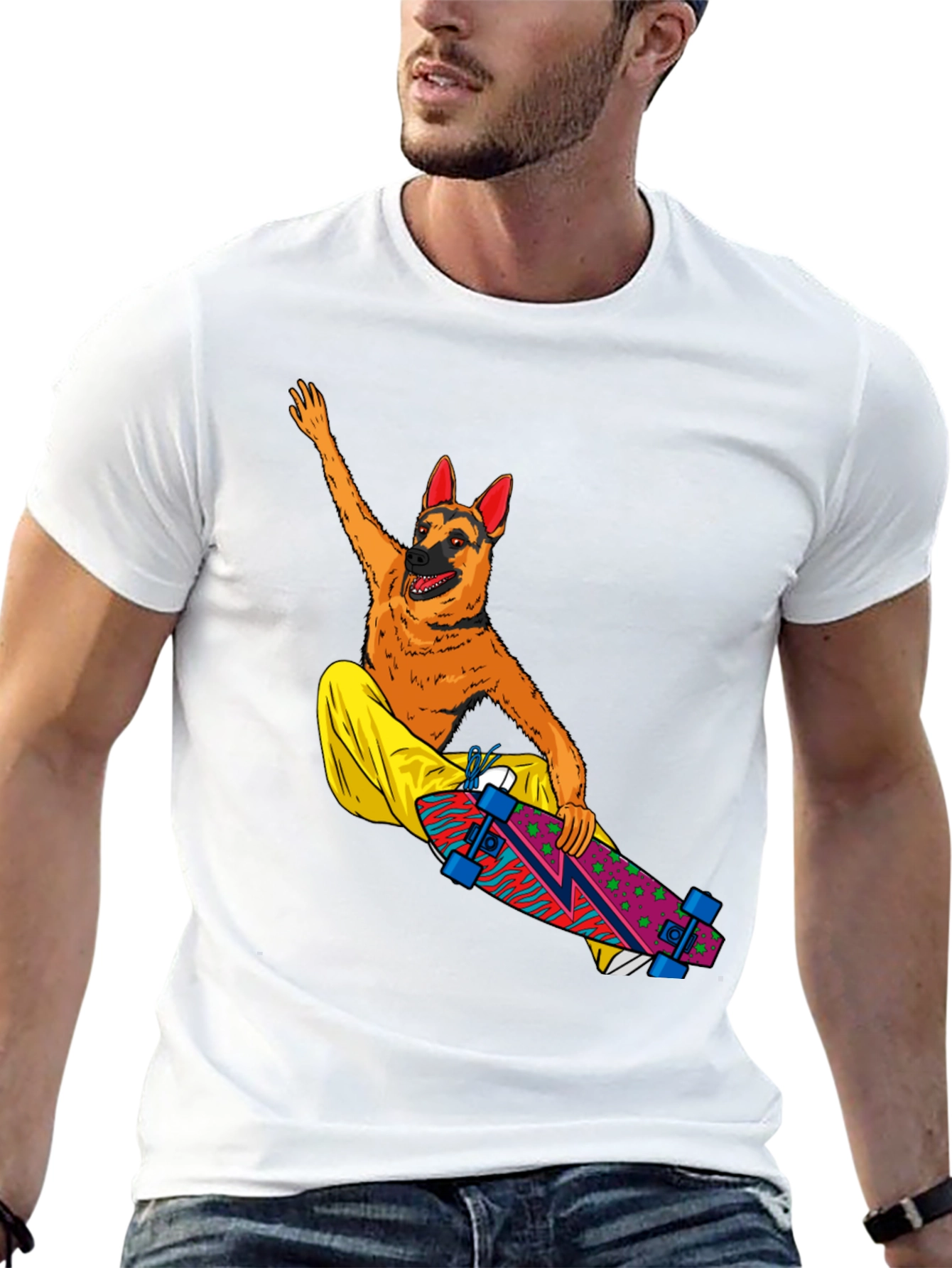 Dog Riding Skateboard Graphic T-Shirt