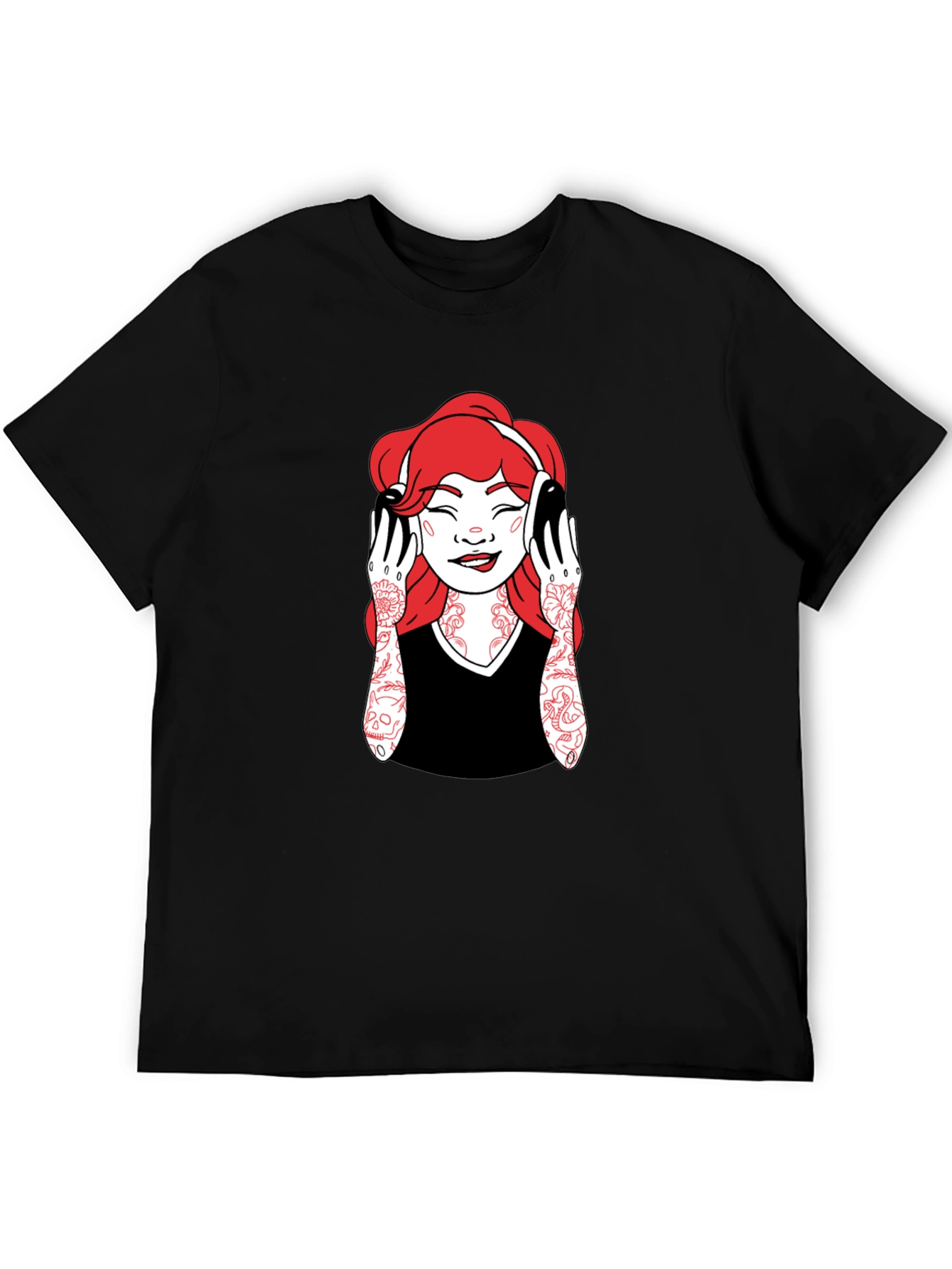 Graphic Tee - Woman with Headphones - Black