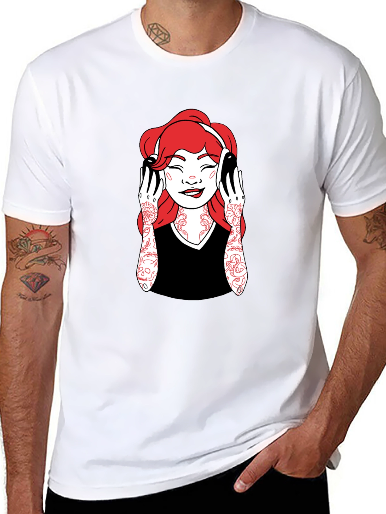 Graphic Tee - Woman with Headphones - Black
