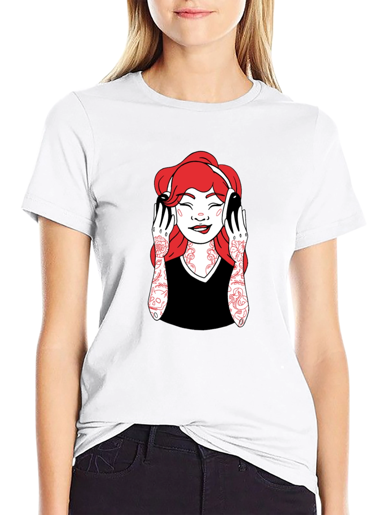 Graphic Tee - Woman with Headphones - Black