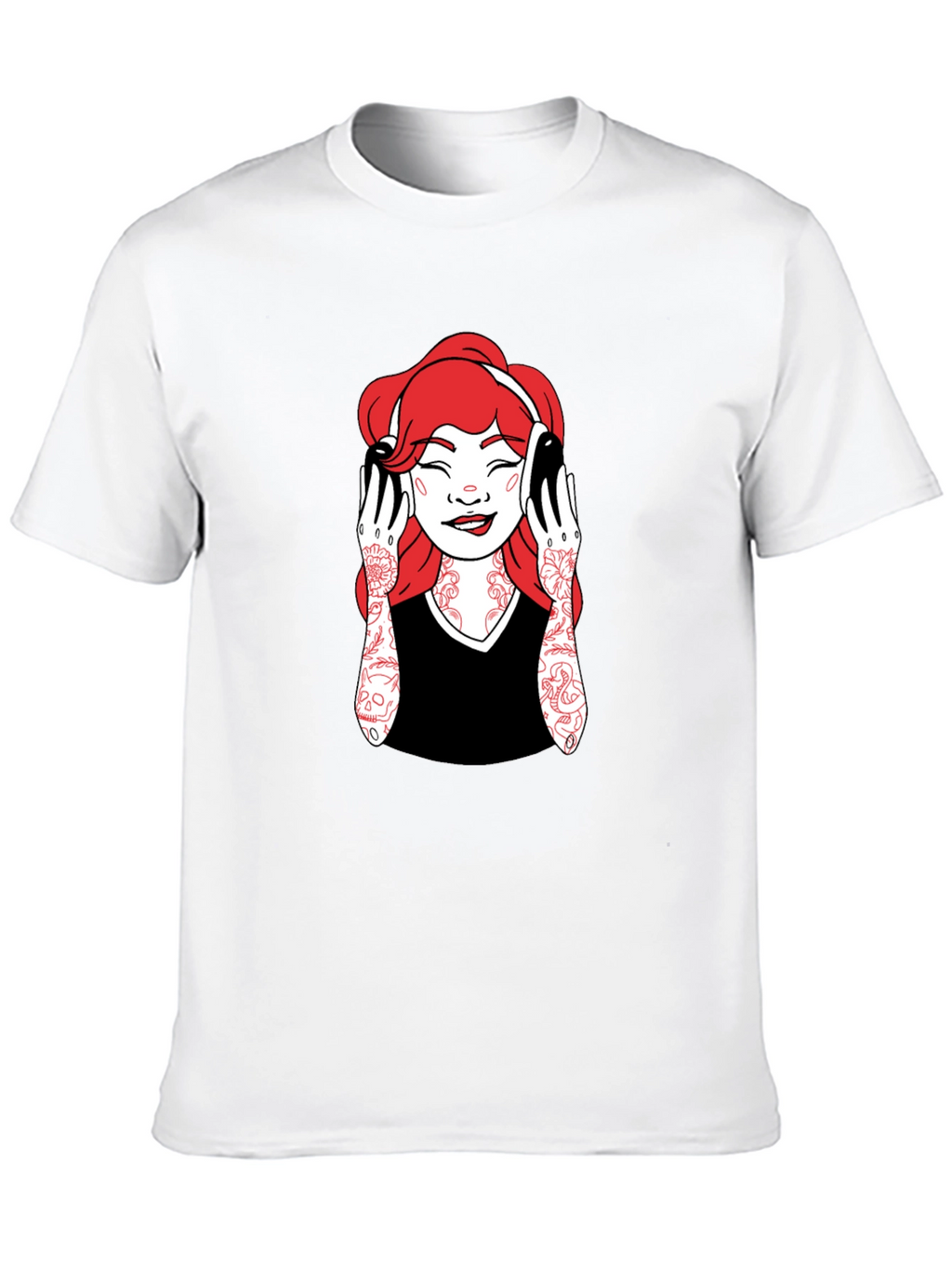Graphic Tee - Woman with Headphones - Black