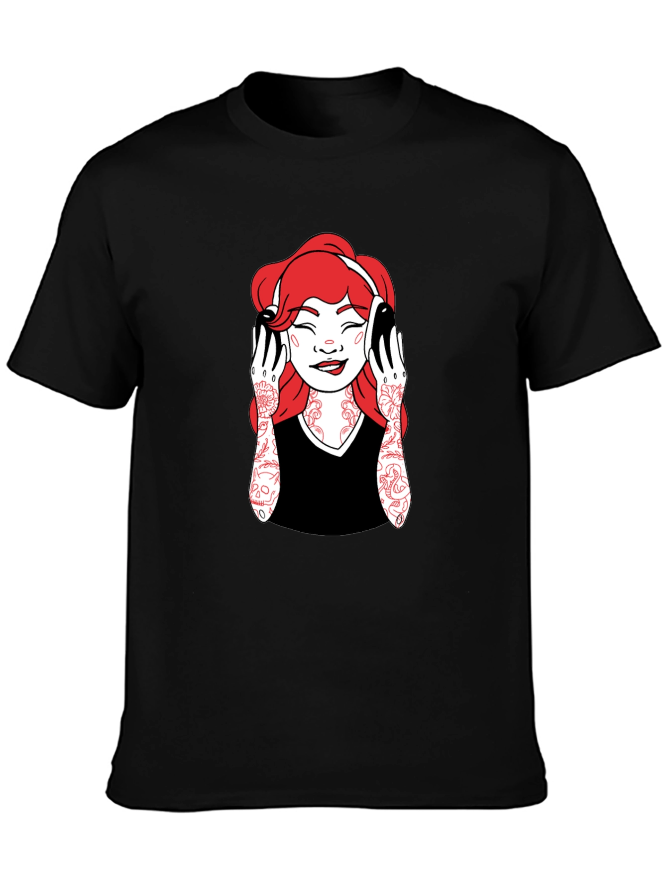 Graphic Tee - Woman with Headphones - Black