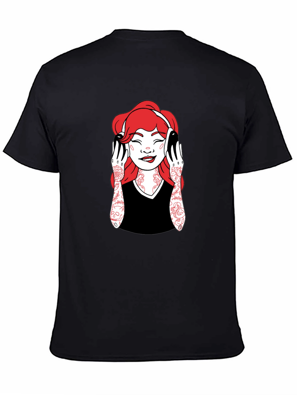 Graphic Tee - Woman with Headphones - Black