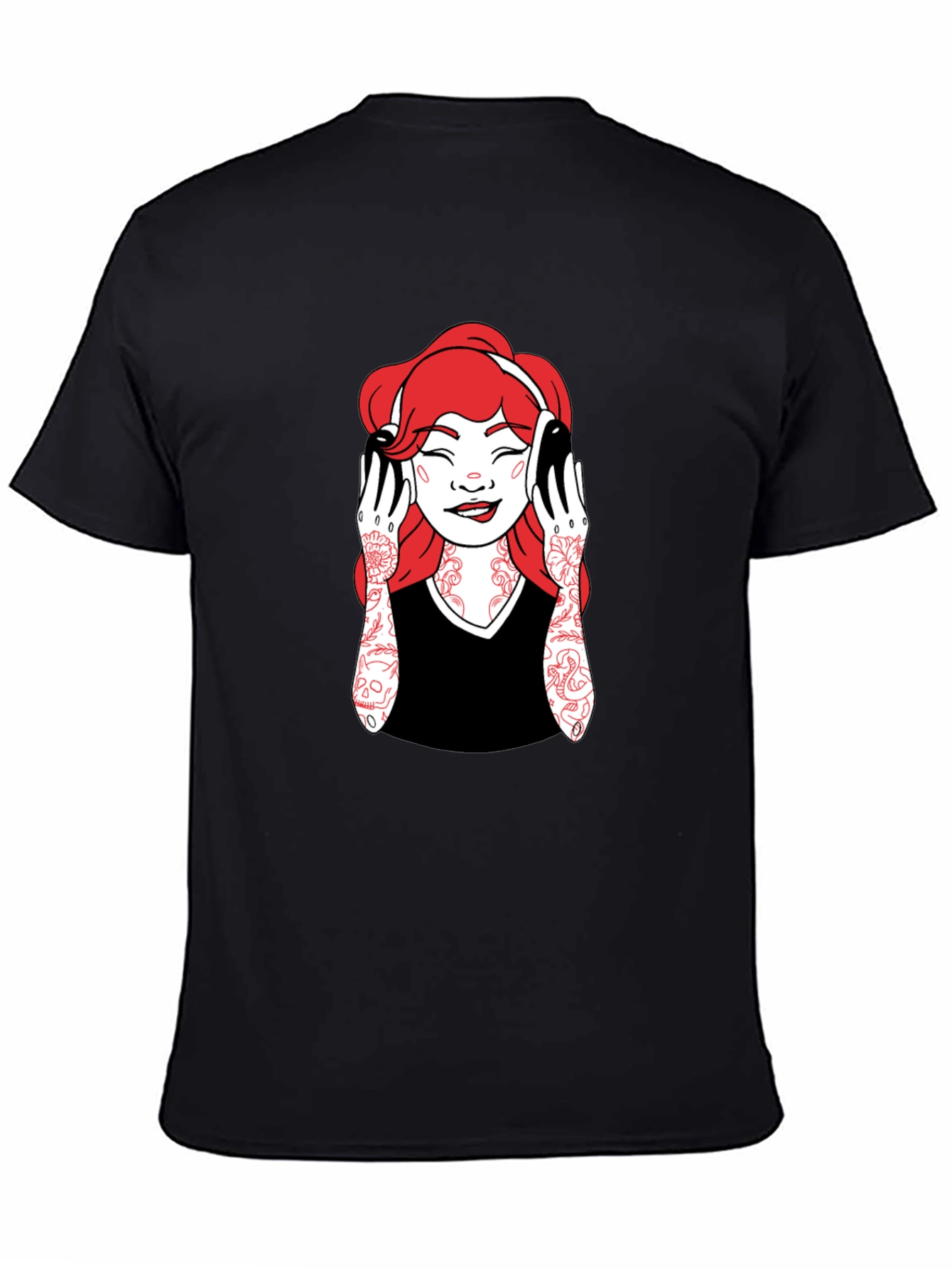 Graphic Tee - Woman with Headphones - Black