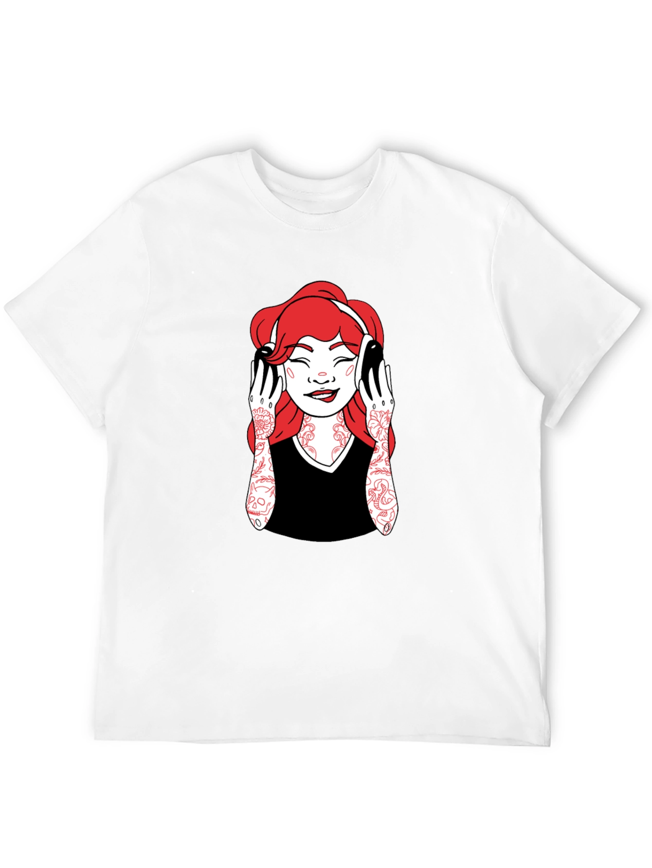 Graphic Tee - Woman with Headphones - Black