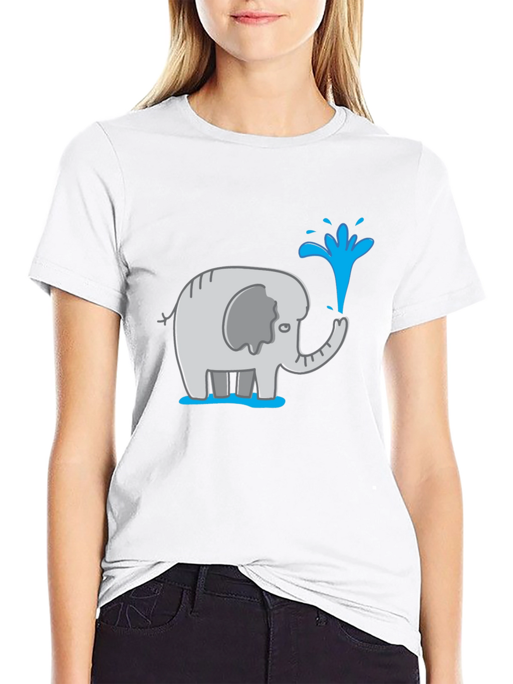 Elephant Spraying Water Black Graphic T-Shirt