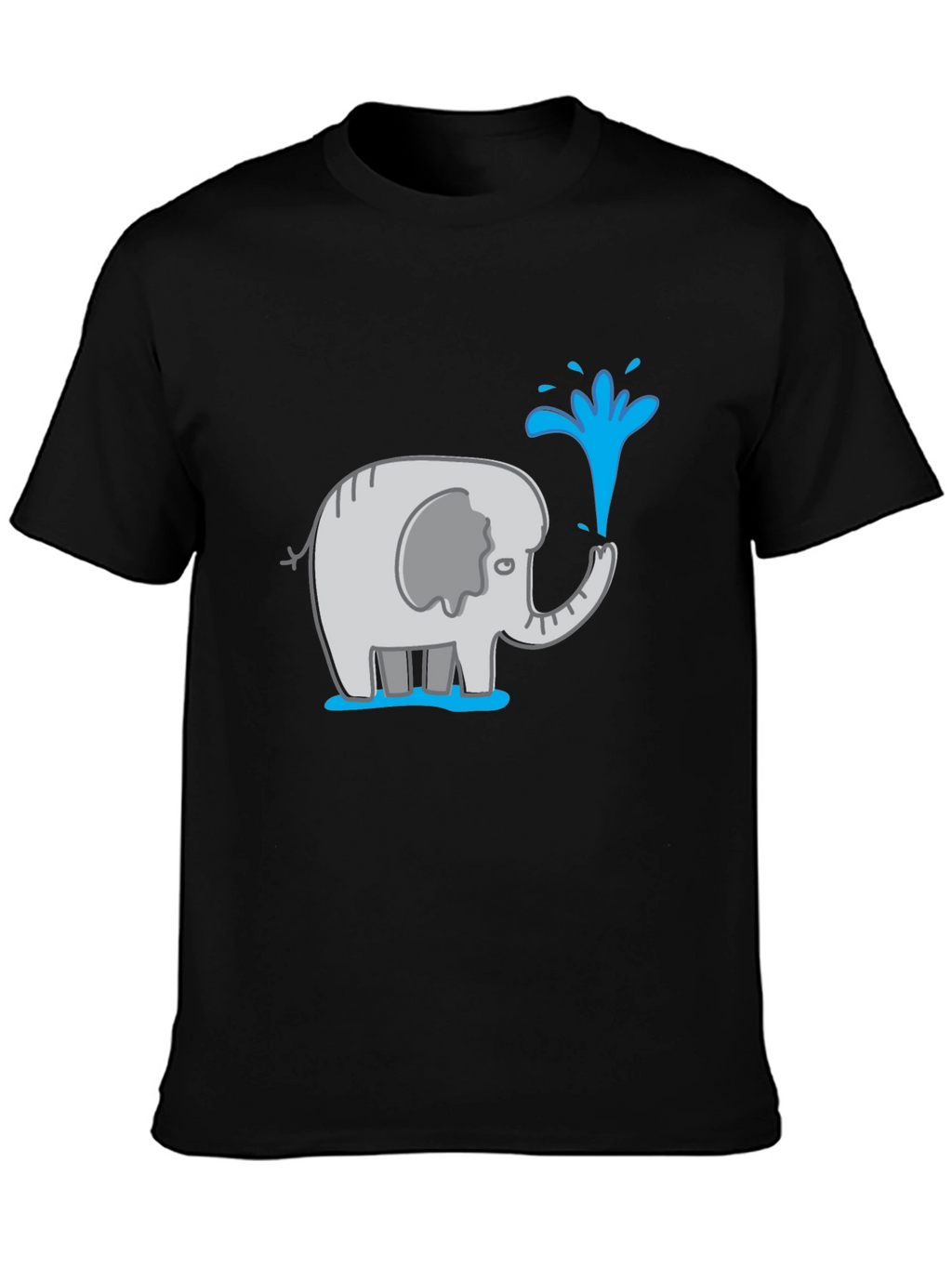 Elephant Spraying Water Black Graphic T-Shirt