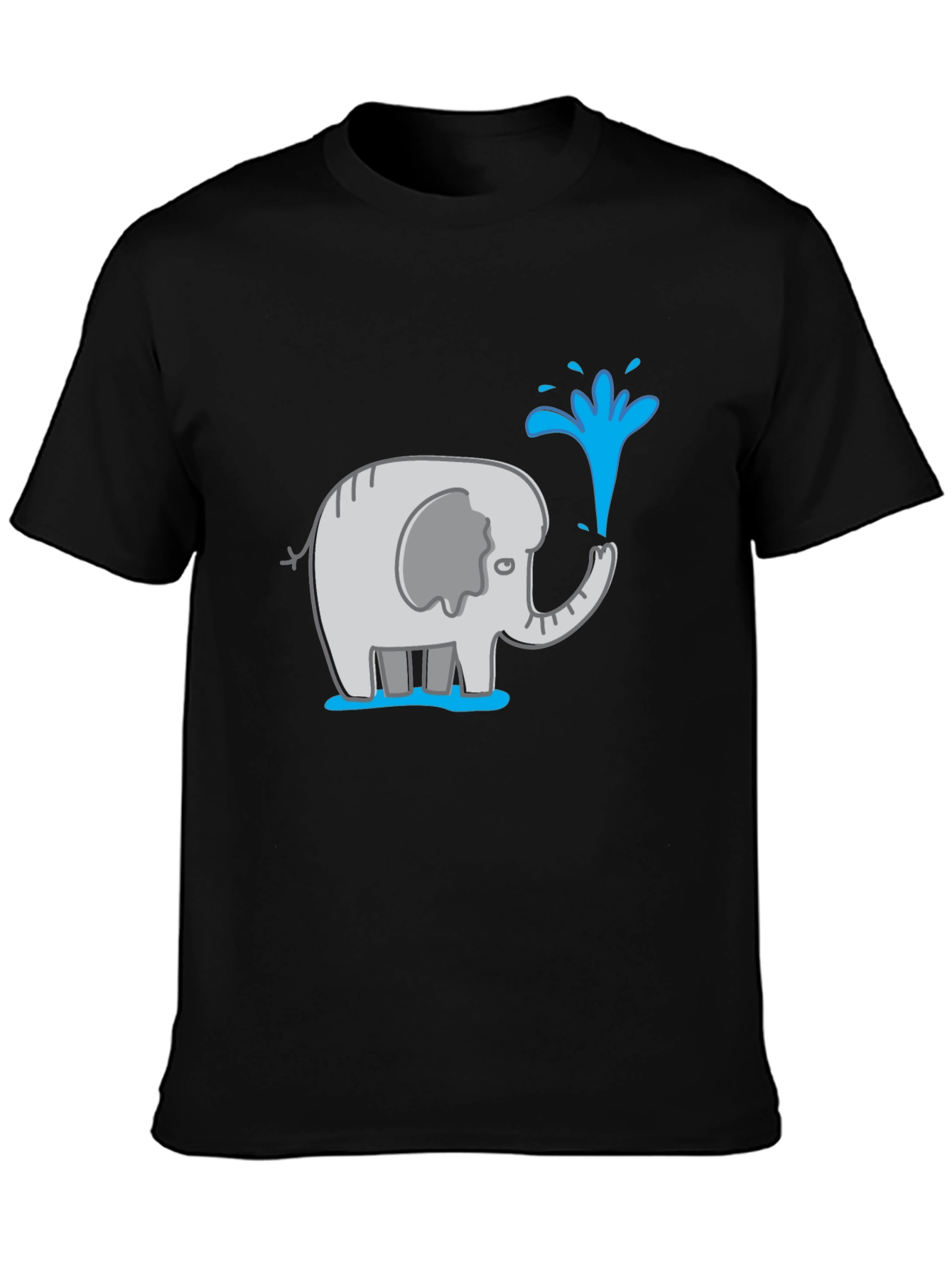 Elephant Spraying Water Black Graphic T-Shirt