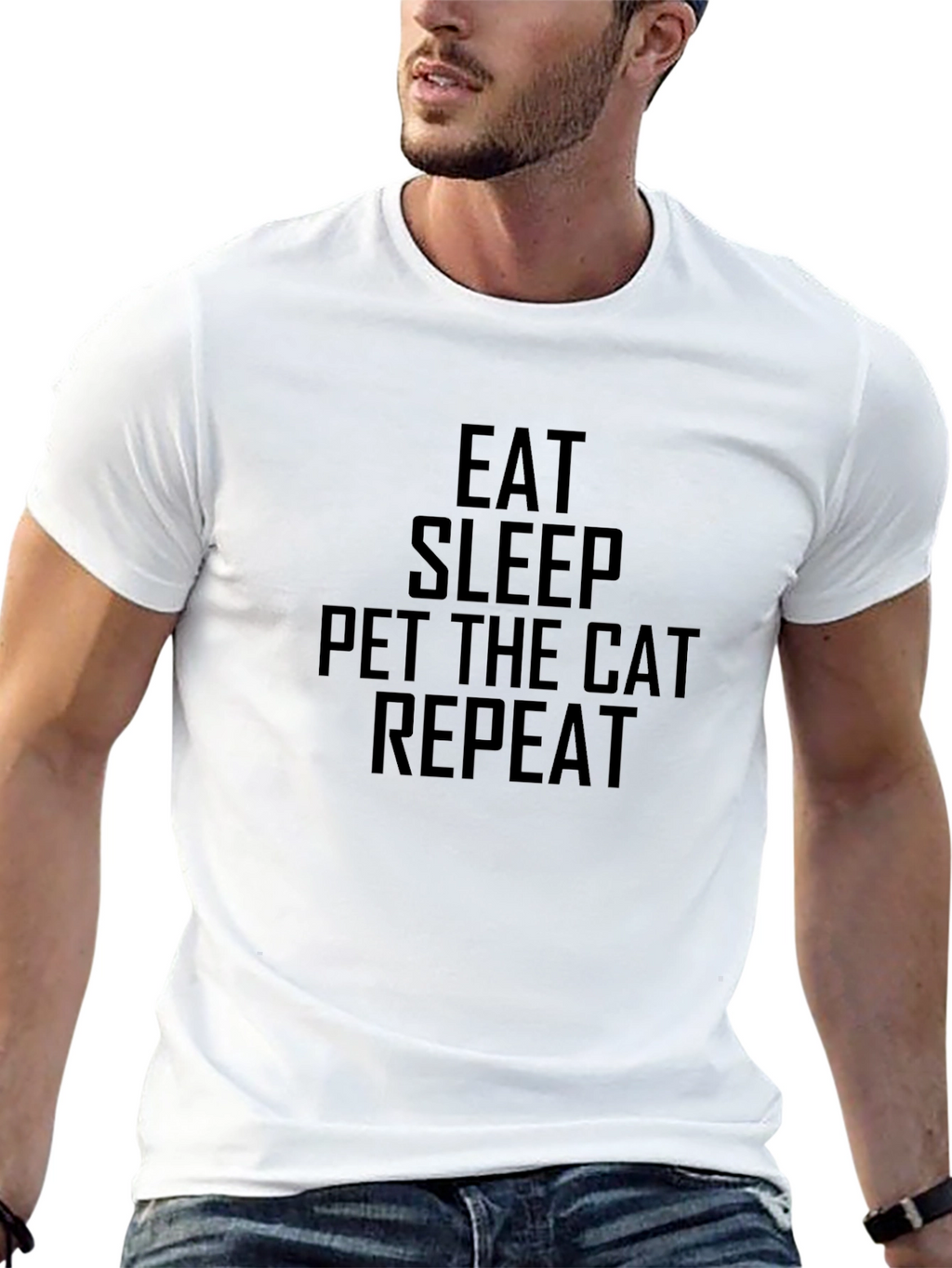 Eat Sleep Pet Cat Repeat Black T-Shirt