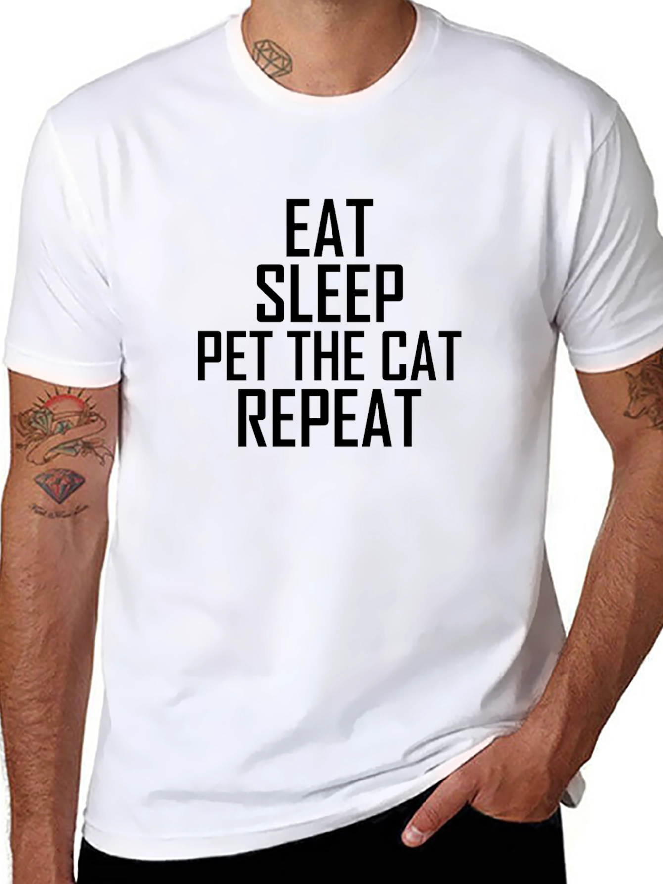 Eat Sleep Pet Cat Repeat Black T-Shirt
