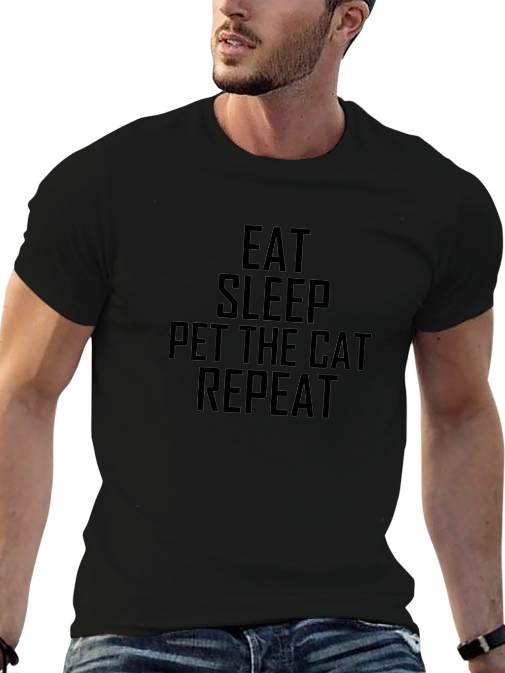 Eat Sleep Pet Cat Repeat Black T-Shirt