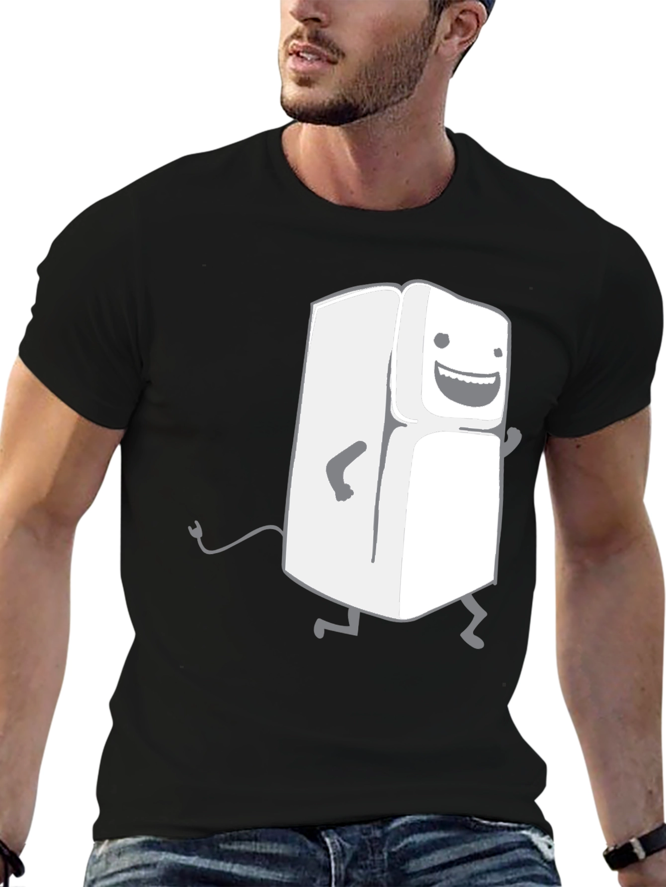 Funny Walking Fridge T-Shirt - Black Cotton Tee