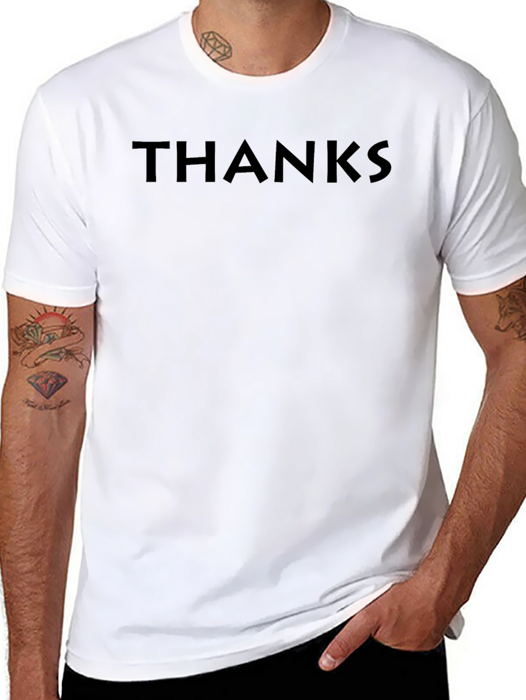 Mens Black THANKS Graphic Crew Neck T-Shirt