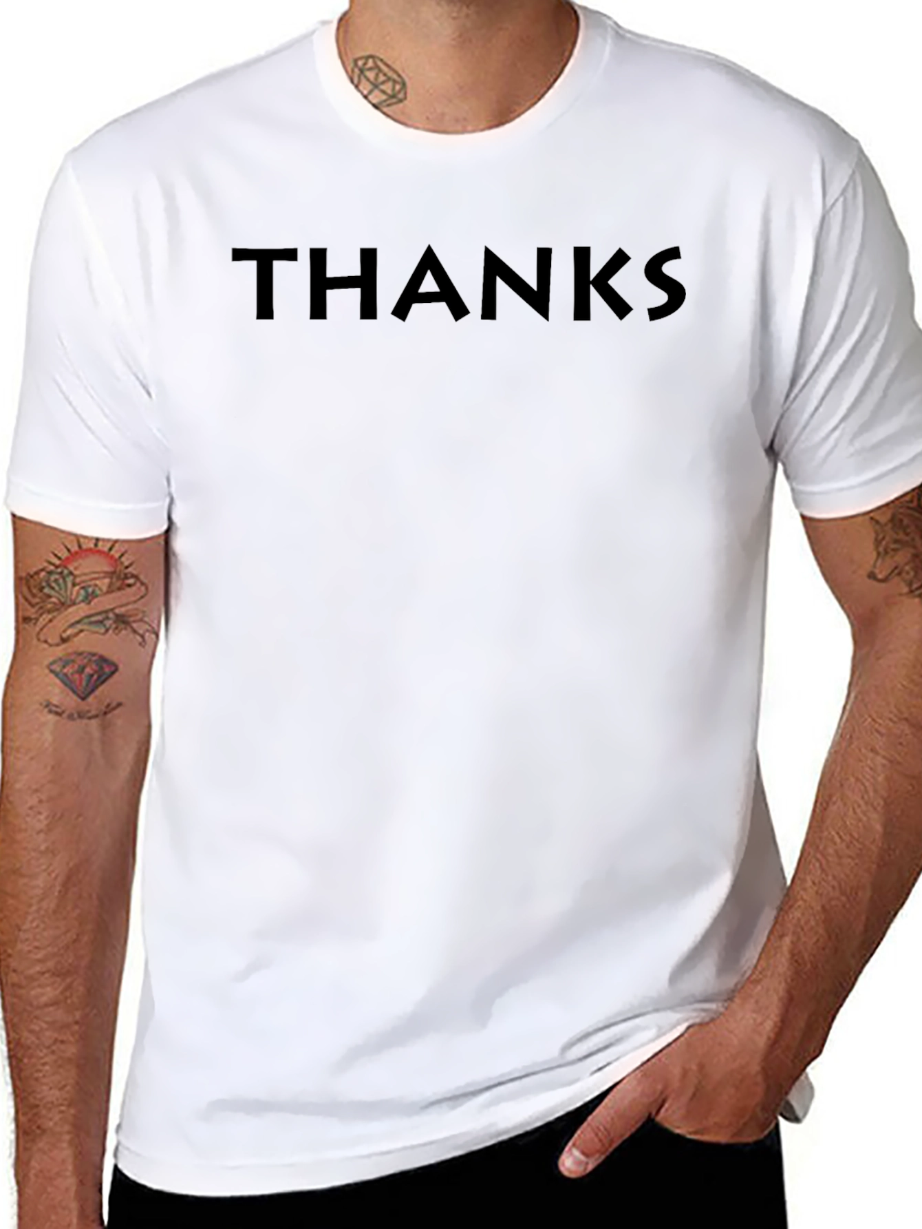 Mens Black THANKS Graphic Crew Neck T-Shirt
