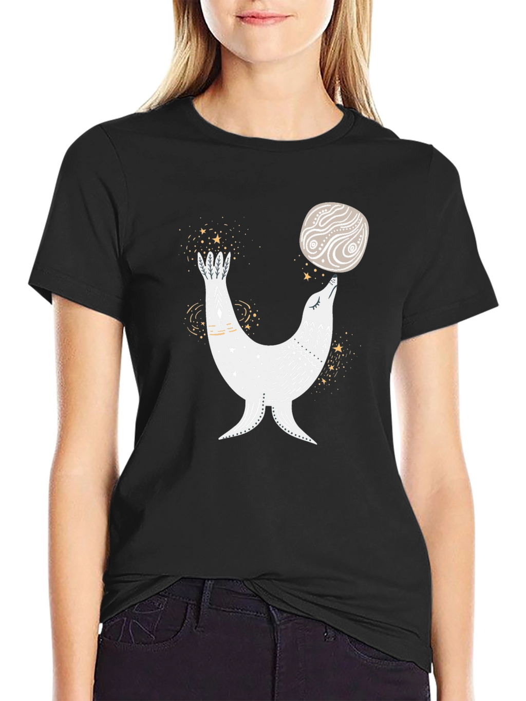 Seal Balancing Ball T-Shirt - Black Graphic Tee