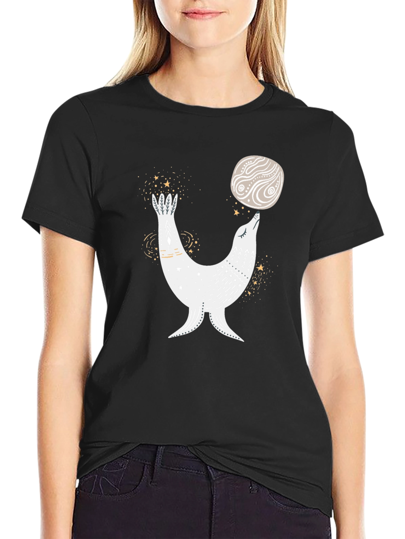 Seal Balancing Ball T-Shirt - Black Graphic Tee