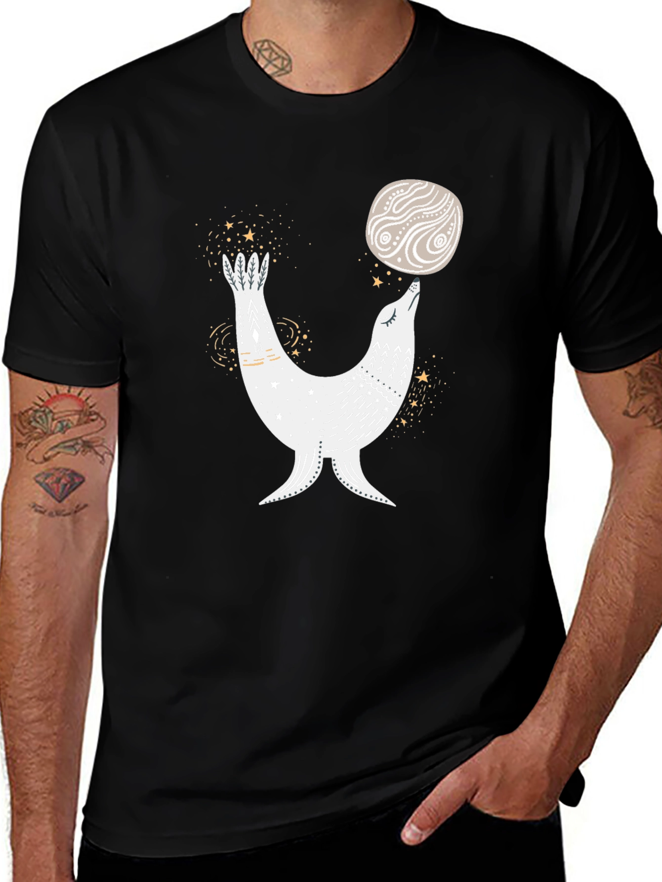 Seal Balancing Ball T-Shirt - Black Graphic Tee