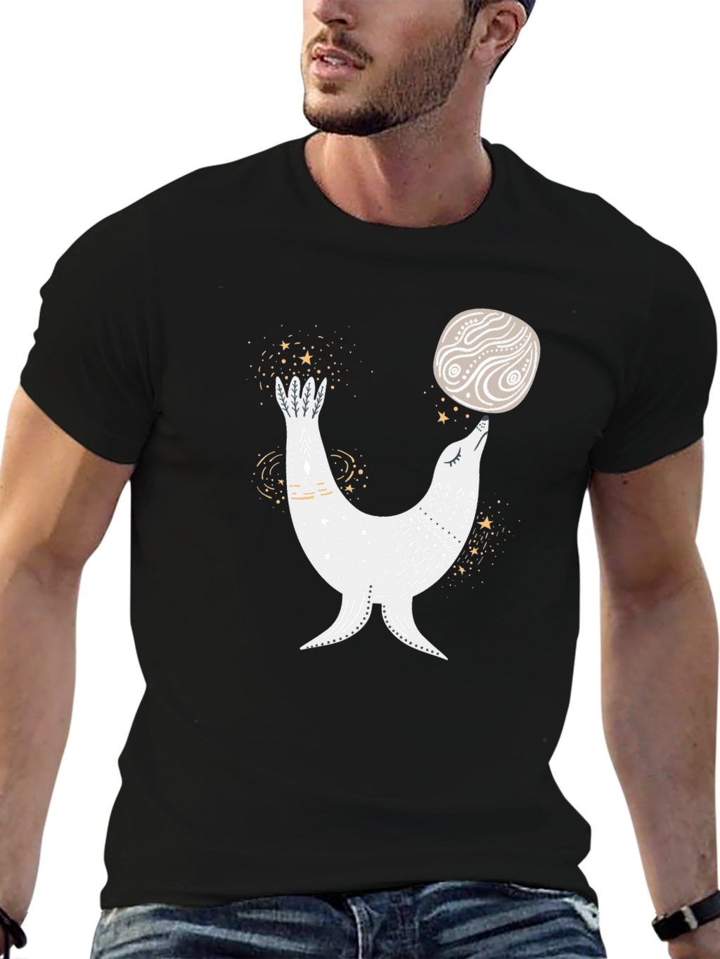 Seal Balancing Ball T-Shirt - Black Graphic Tee