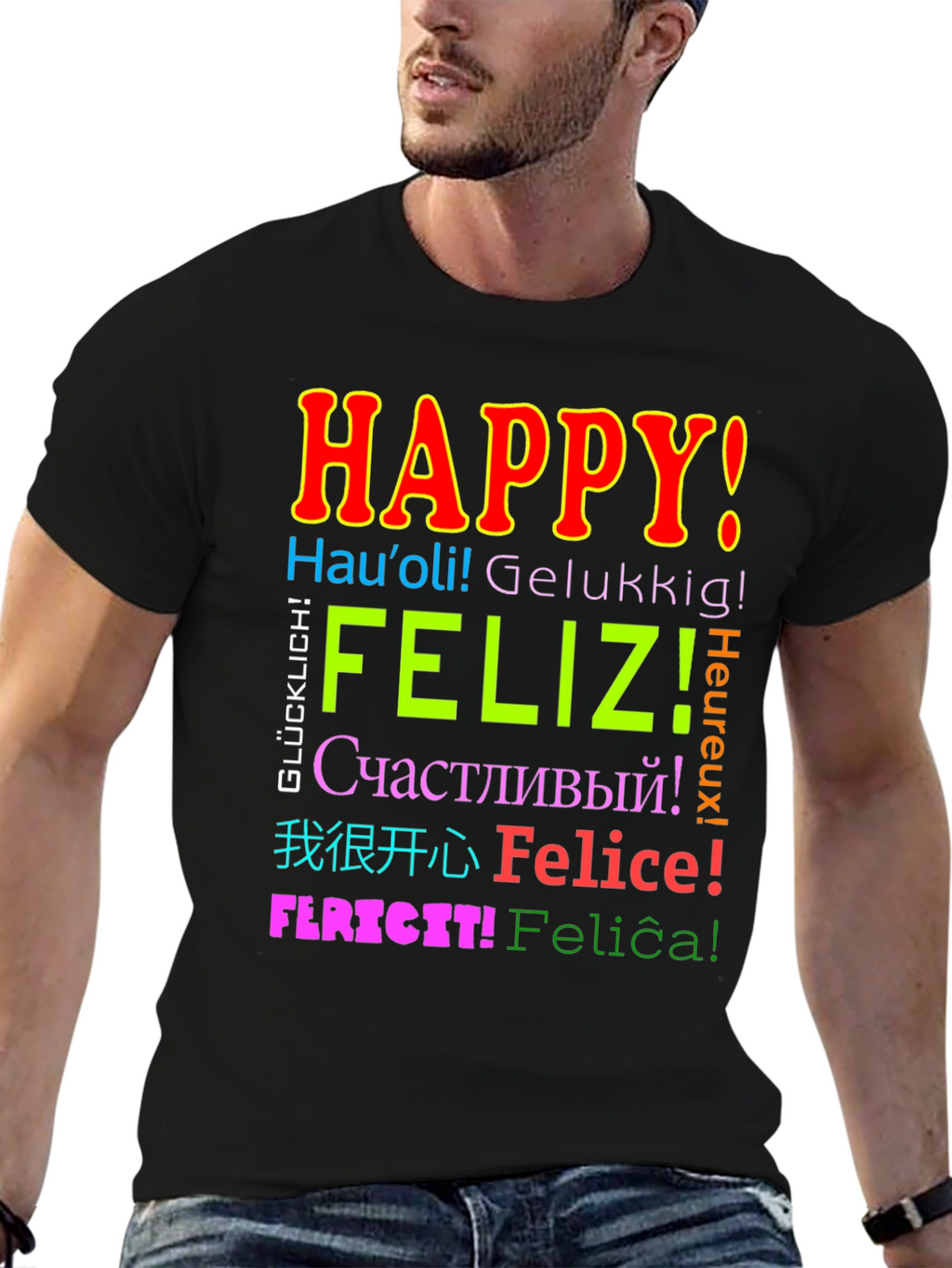 Multilingual Happy T-Shirt - Global Joy!