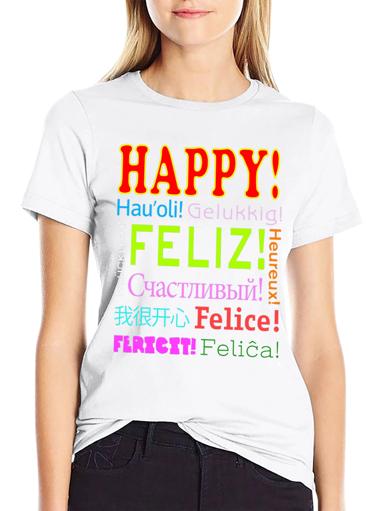 Multilingual Happy T-Shirt - Global Joy!