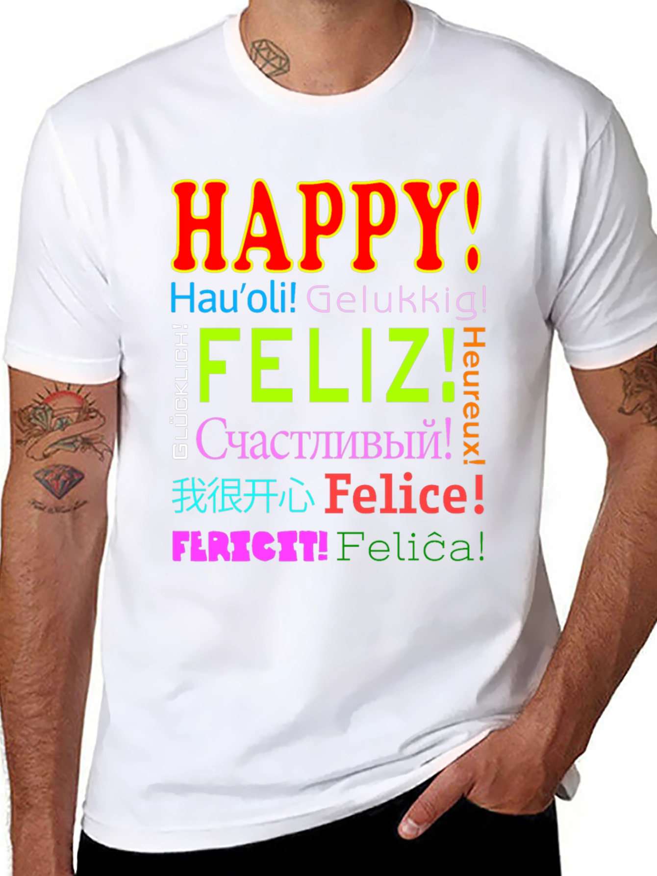 Multilingual Happy T-Shirt - Global Joy!