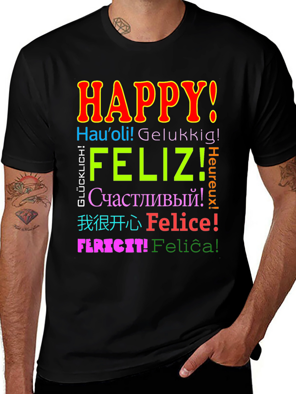 Multilingual Happy T-Shirt - Global Joy!