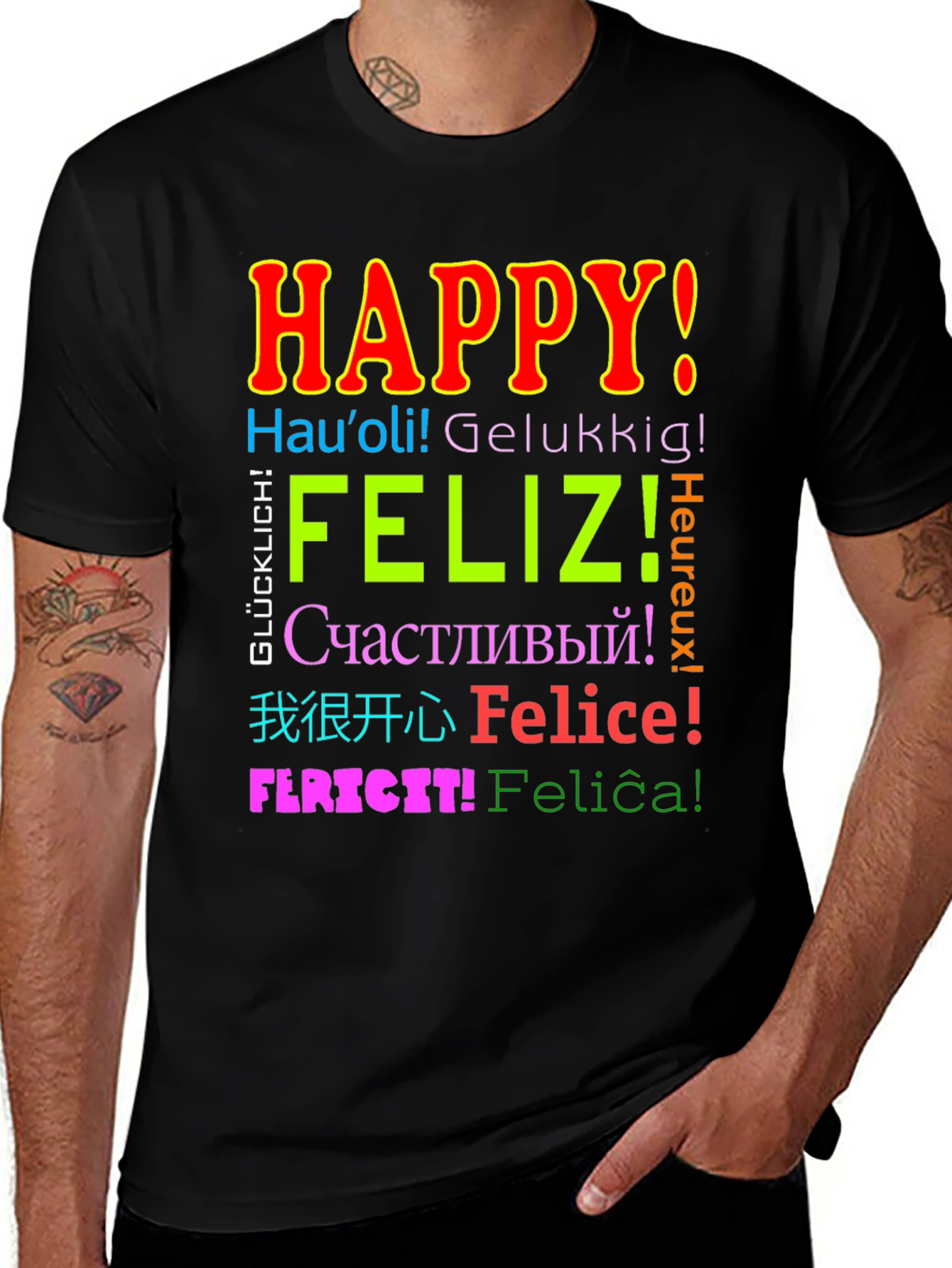 Multilingual Happy T-Shirt - Global Joy!