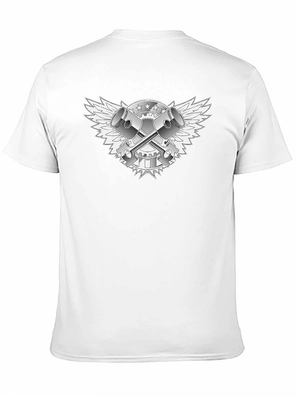 Black T-Shirt with Piston & Wings Graphic