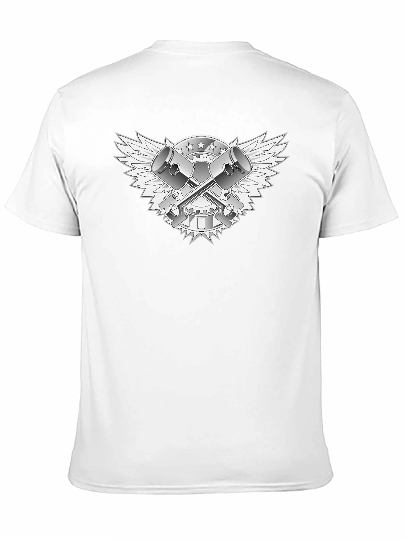 Black T-Shirt with Piston & Wings Graphic