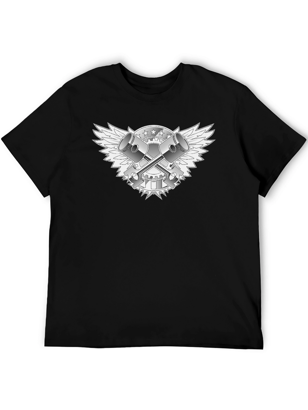 Black T-Shirt with Piston & Wings Graphic