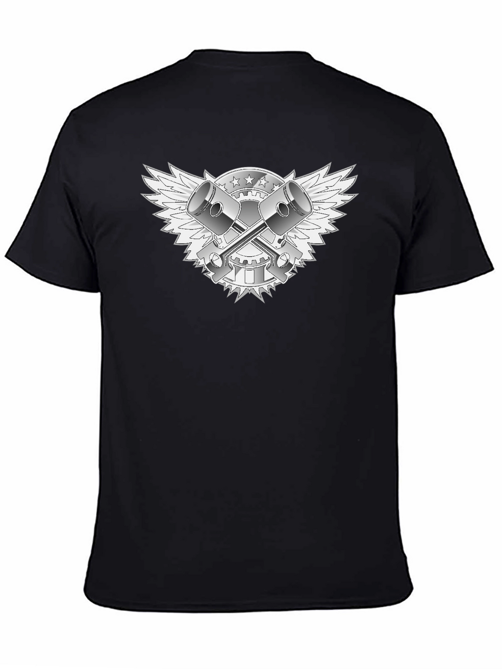 Black T-Shirt with Piston & Wings Graphic