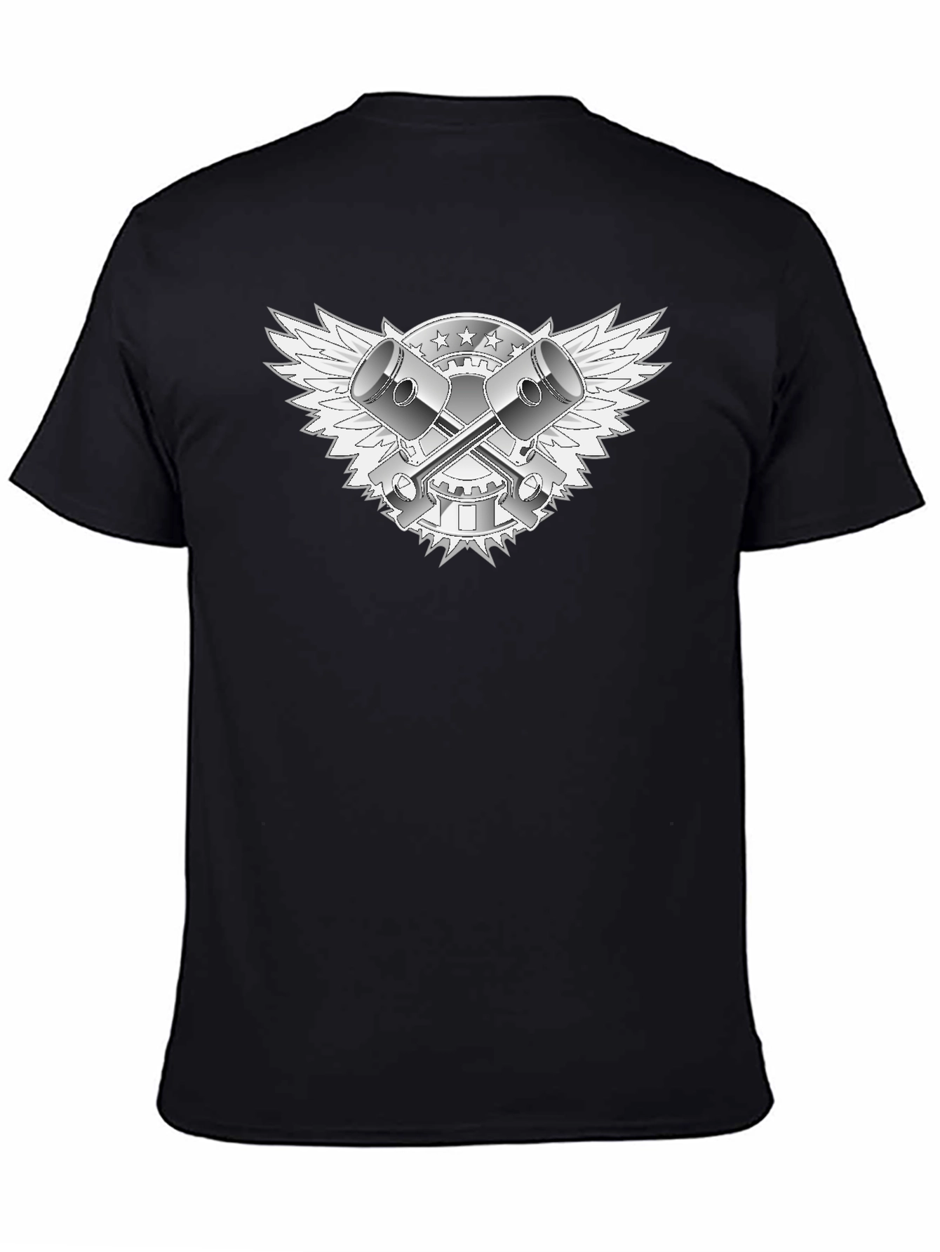 Black T-Shirt with Piston & Wings Graphic