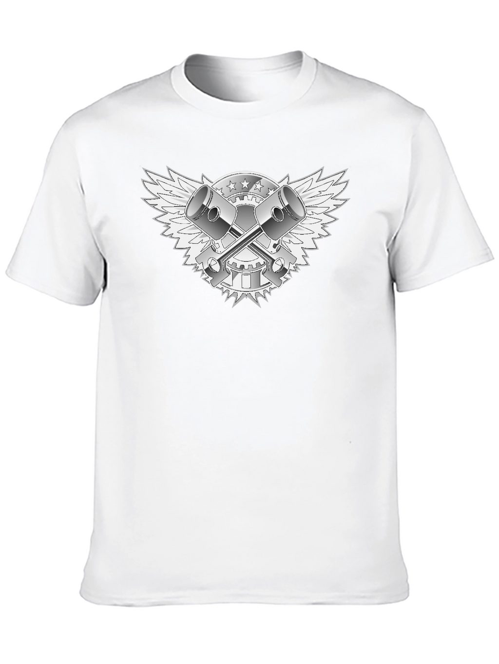 Black T-Shirt with Piston & Wings Graphic