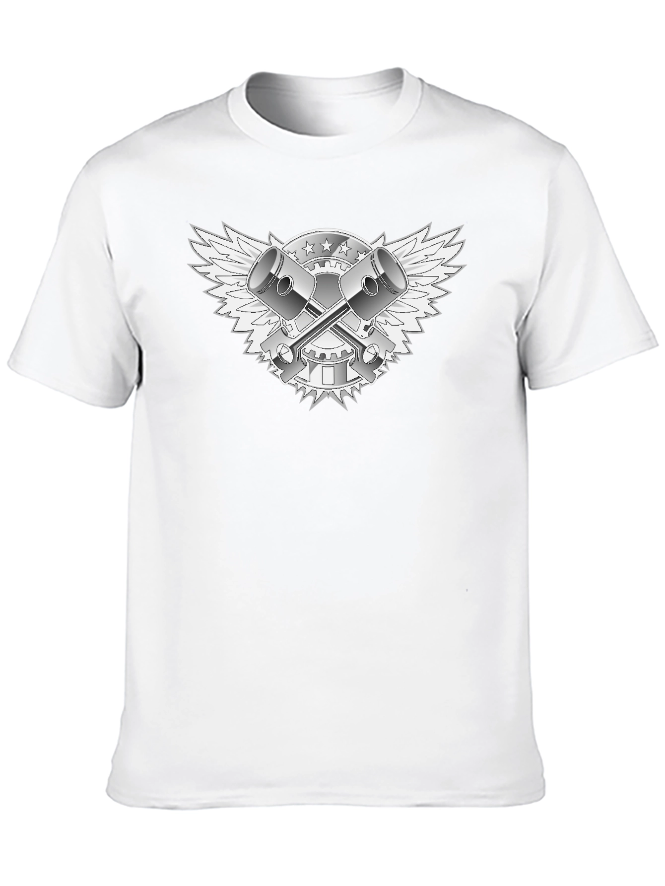 Black T-Shirt with Piston & Wings Graphic