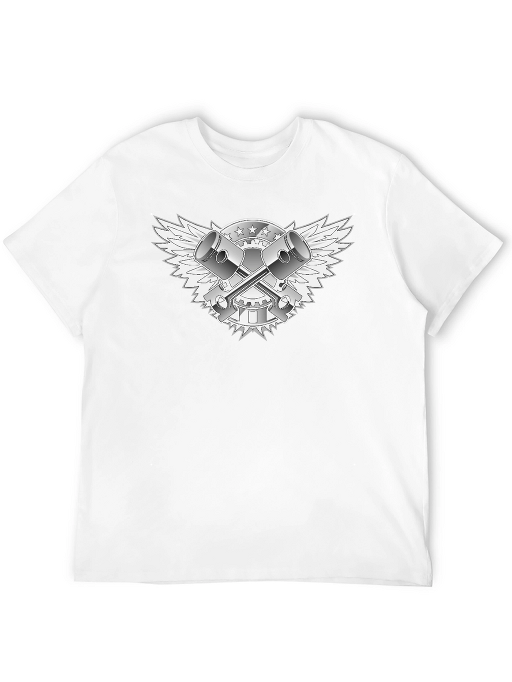 Black T-Shirt with Piston & Wings Graphic