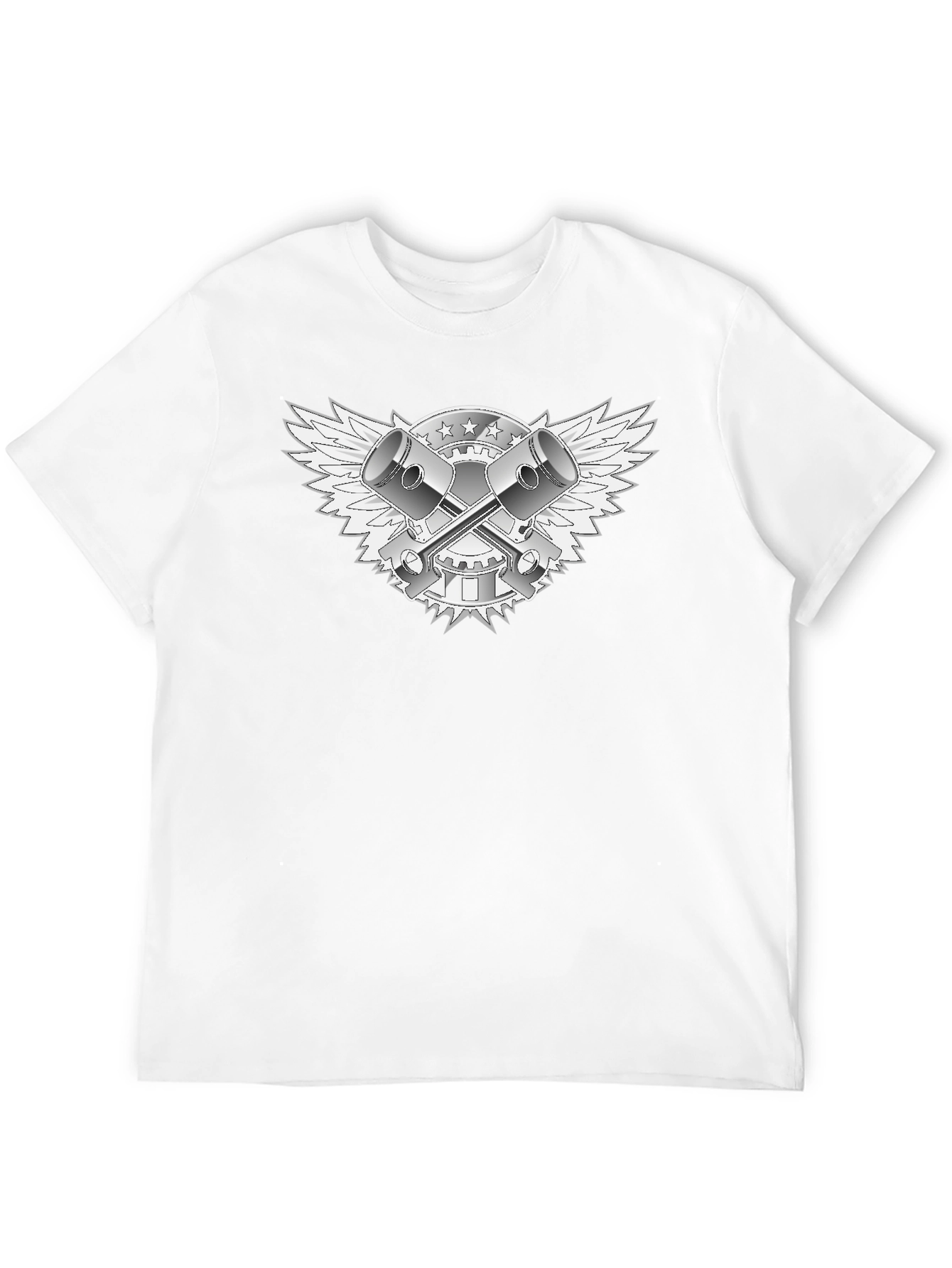 Black T-Shirt with Piston & Wings Graphic