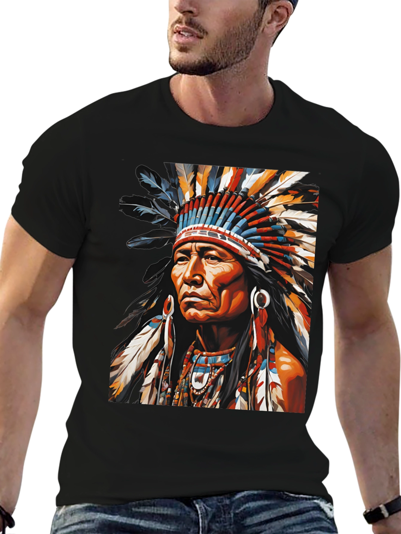 Native American Headdress Graphic Tee - Bold Style