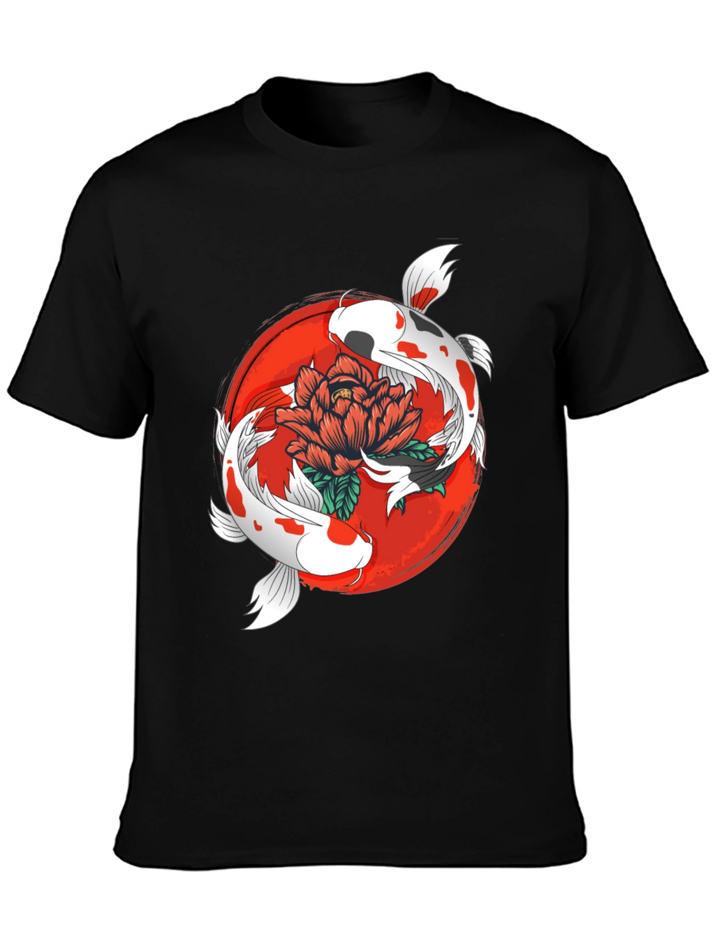 Koi Fish & Floral Graphic Black T-Shirt