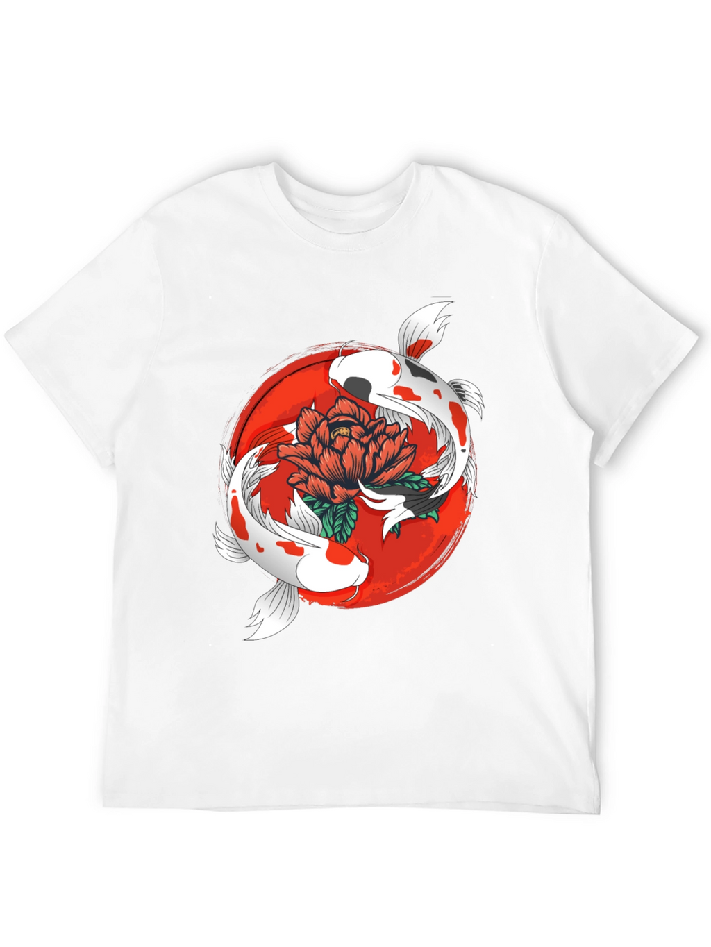 Koi Fish & Floral Graphic Black T-Shirt
