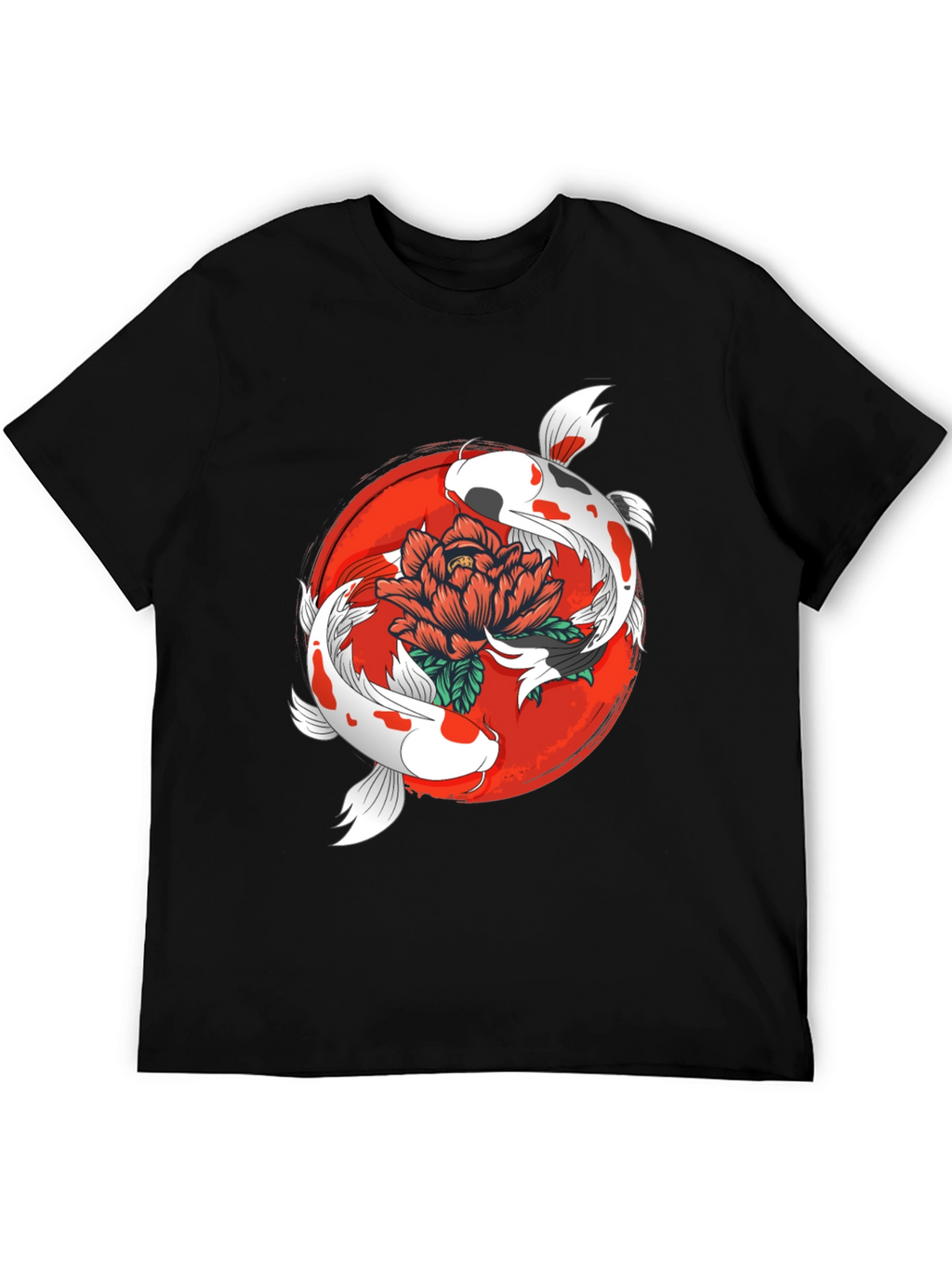 Koi Fish & Floral Graphic Black T-Shirt