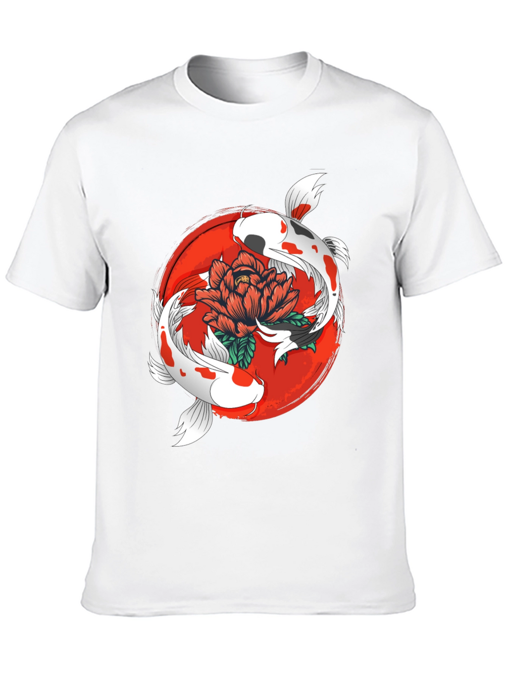 Koi Fish & Floral Graphic Black T-Shirt