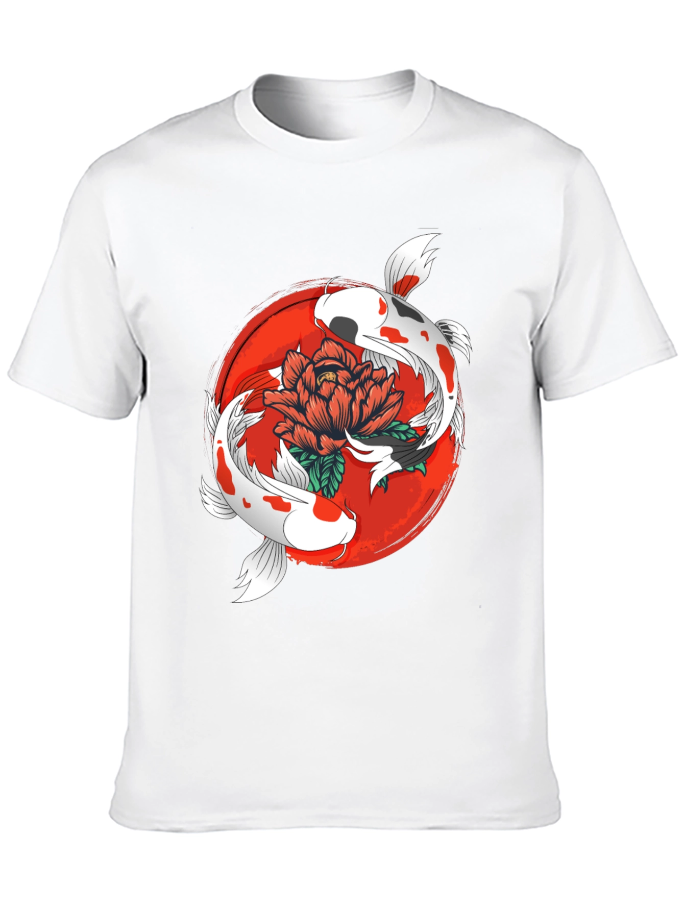 Koi Fish & Floral Graphic Black T-Shirt