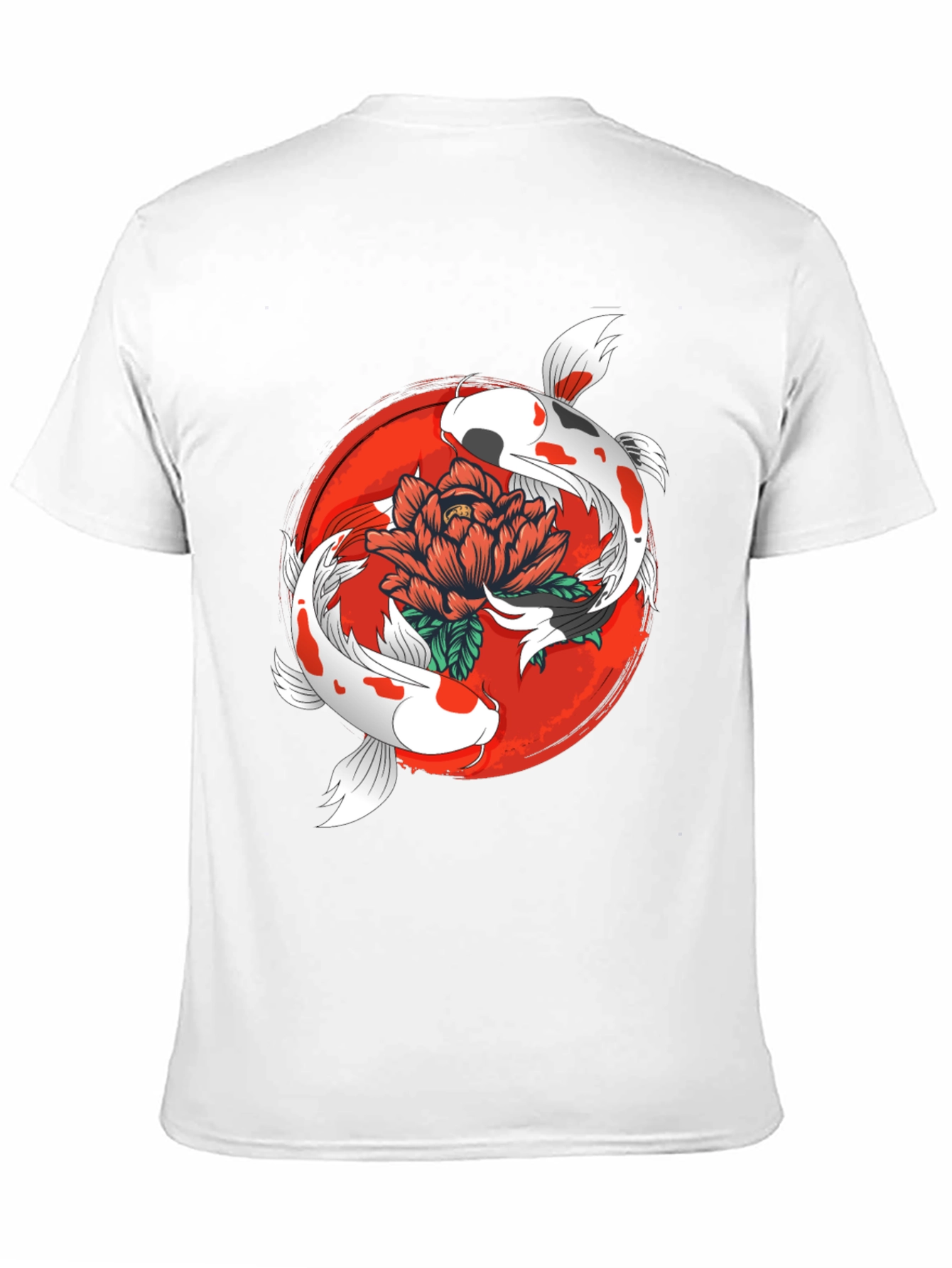 Koi Fish & Floral Graphic Black T-Shirt